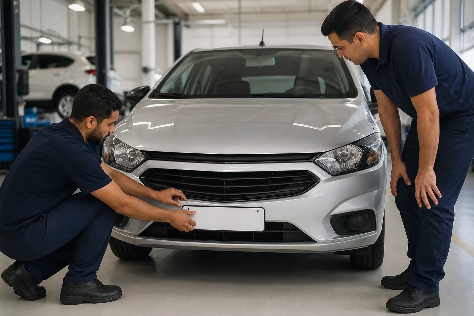 Despachante auxiliando no registro do 1º emplacamento de um carro em Santa Maria.